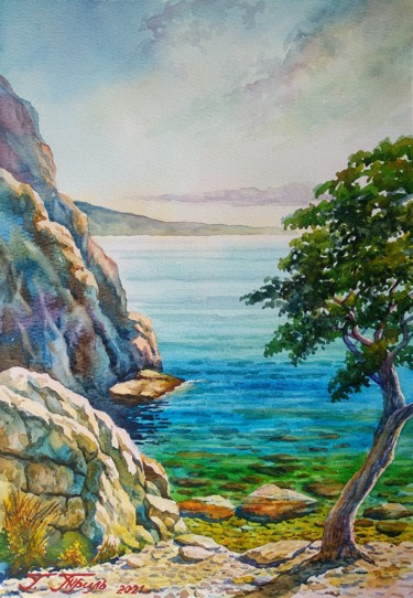 Painting titled "Southern landscape" by Georgii Tril, Original Artwork, Watercolor