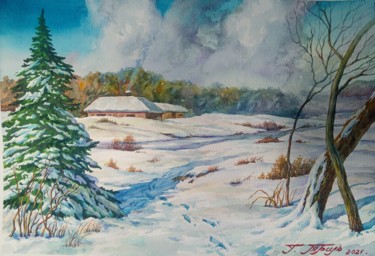 Painting titled "Freezing day" by Georgii Tril, Original Artwork, Watercolor