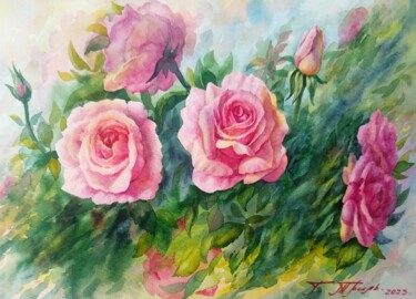 Painting titled "Розы" by Georgii Tril, Original Artwork, Watercolor