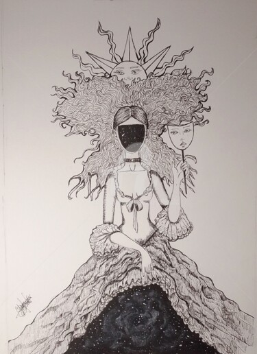 Desenho intitulada "Sous ta peau l'univ…" por Yamina Bensola, Obras de arte originais, Caneta de gel