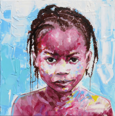 Painting titled "Jeune guyanaise-60x…" by Yan Bragance, Original Artwork, Acrylic Mounted on Wood Stretcher frame