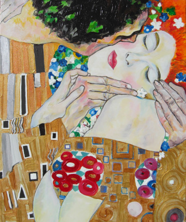 Painting titled "klimt le baiser det…" by Yan Bragance, Original Artwork, Acrylic