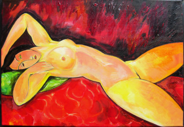 Painting titled "nu couché 38x46" by Yan Bragance, Original Artwork, Acrylic