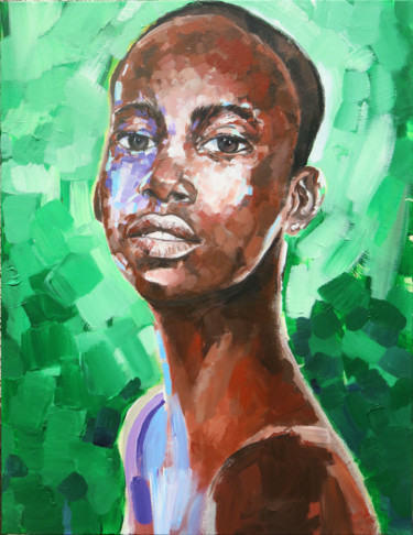 Painting titled "noire sur fond vert…" by Yan Bragance, Original Artwork, Acrylic