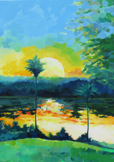 Pintura titulada "rêverie d'un soir 7…" por Yan Bragance, Obra de arte original, Acrílico