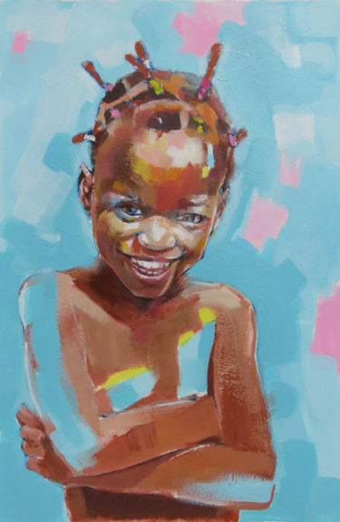 Painting titled "Fille de Guyane 40x…" by Yan Bragance, Original Artwork, Acrylic