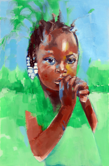 Painting titled "Fille de Guyane 2 4…" by Yan Bragance, Original Artwork, Acrylic