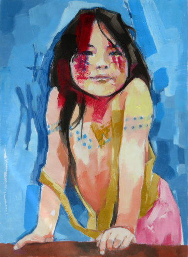 Картина под названием "Fille de Guyane 11…" - Yan Bragance, Подлинное произведение искусства, Акрил
