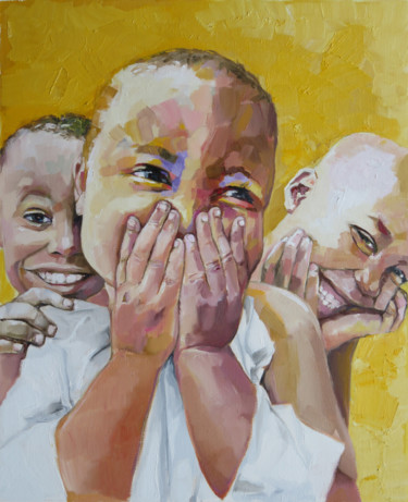Painting titled "Sourires d'enfants…" by Yan Bragance, Original Artwork, Oil