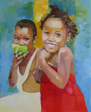 Peinture intitulée "Sourires d'enfants…" par Yan Bragance, Œuvre d'art originale, Huile