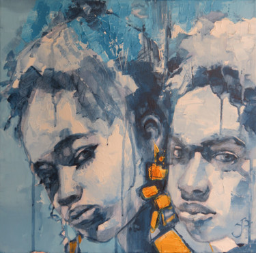 Painting titled "Portrait 1 40x40" by Yan Bragance, Original Artwork, Acrylic Mounted on Wood Stretcher frame