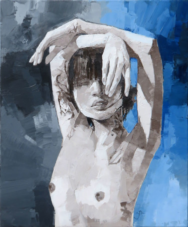 Painting titled "Jeune femme bras le…" by Yan Bragance, Original Artwork, Acrylic Mounted on Wood Stretcher frame