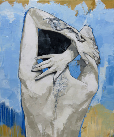 Ζωγραφική με τίτλο "Jeune femme de dos…" από Yan Bragance, Αυθεντικά έργα τέχνης, Ακρυλικό Τοποθετήθηκε στο Ξύλινο φορείο σκ…