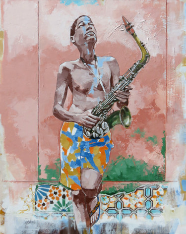 Pintura titulada "Cuba Saxo 30F 92x73" por Yan Bragance, Obra de arte original, Acrílico Montado en Bastidor de camilla de m…