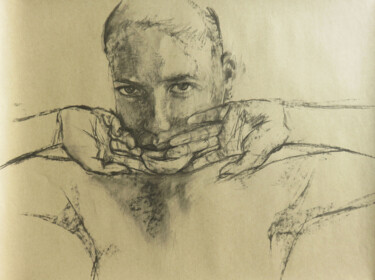 Drawing titled "SEUL REGARD" by Yan Bragance, Original Artwork, Charcoal Mounted on Other rigid panel