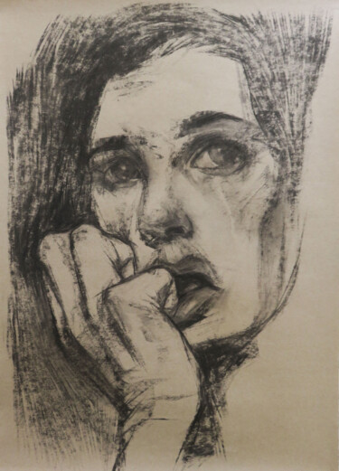 Drawing titled "TRISTESSE" by Yan Bragance, Original Artwork, Charcoal Mounted on Other rigid panel
