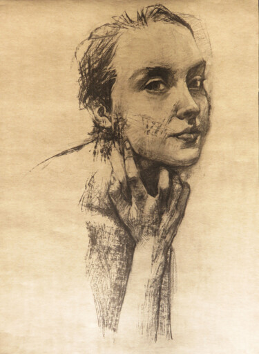 Drawing titled "Mademoiselle" by Yan Bragance, Original Artwork, Charcoal Mounted on Other rigid panel
