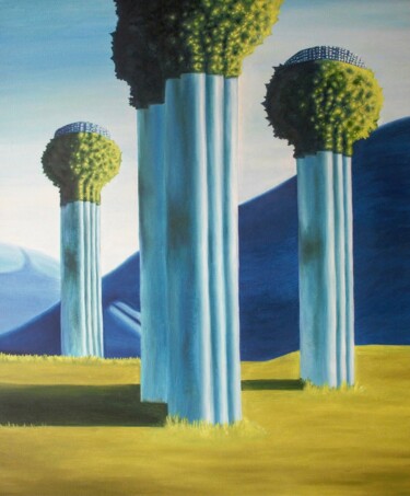 Painting titled ""Pillars of the Sac…" by Yan Cue, Original Artwork, Oil