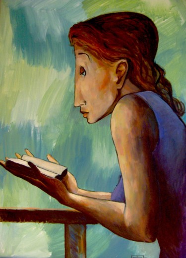 Painting titled "La lectrice" by Yan Vita, Original Artwork, Acrylic