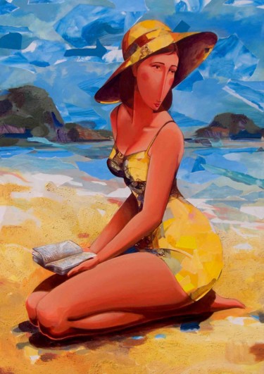 Painting titled "Baigneuse au chapeau" by Yan Vita, Original Artwork, Acrylic