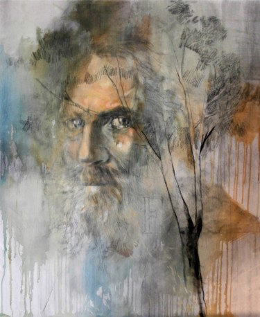 Painting titled "L homme et l'arbre" by Yan Vita, Original Artwork, Acrylic