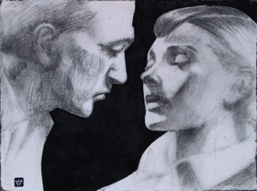 Drawing titled "Le baiser" by Yan Vita, Original Artwork, Pencil