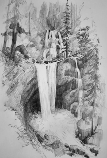Dessin intitulée "Cascade 2" par Yan Vita, Œuvre d'art originale, Crayon