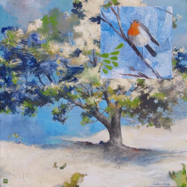 Painting titled "Le chêne et l'oiseau" by Yan Vita, Original Artwork, Acrylic