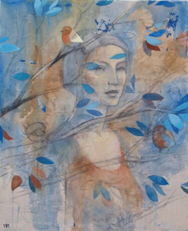 Peinture intitulée "Jeune femme aux ois…" par Yan Vita, Œuvre d'art originale, Acrylique