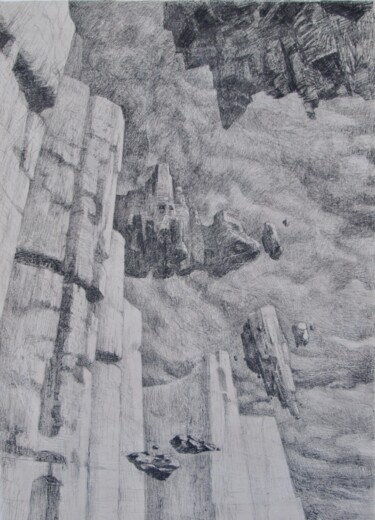 Dessin intitulée "Floating rocks" par Yan Vita, Œuvre d'art originale, Graphite Monté sur Châssis en bois