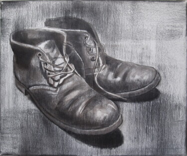 Schilderij getiteld "Old shoes" door Yan Vita, Origineel Kunstwerk, Houtskool