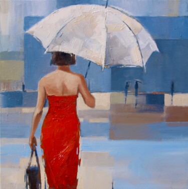 Malarstwo zatytułowany „Femme au parapluie” autorstwa Yan Vita, Oryginalna praca, Olej Zamontowany na Drewniana rama noszy