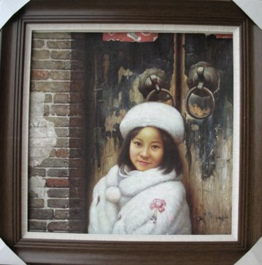 Schilderij getiteld "Girl with white hat." door Yan Zhi Yu, Origineel Kunstwerk, Olie