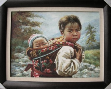 Schilderij getiteld "Two sisters on the…" door Yan Zhi Yu, Origineel Kunstwerk, Olie