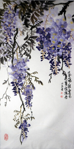 Schilderij getiteld "紫藤挂云彩" door Yan Zi007, Origineel Kunstwerk, Inkt