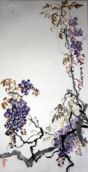 Painting titled "紫藤（特价）" by Yan Zi007, Original Artwork, Ink