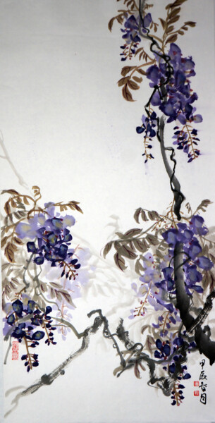 Painting titled "甲辰春月紫藤花开（特价）" by Yan Zi007, Original Artwork, Ink