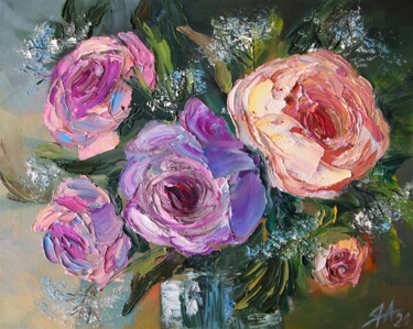 Painting titled "Impasto Floral Art…" by Yana Anemona, Original Artwork, Oil Mounted on Wood Stretcher frame