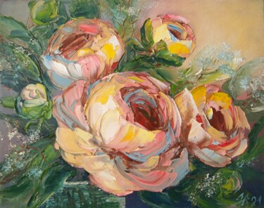 Painting titled "Floral Impasto Orig…" by Yana Anemona, Original Artwork, Oil Mounted on Wood Stretcher frame