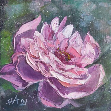 Painting titled "Pink Peony Original…" by Yana Anemona, Original Artwork, Oil Mounted on Wood Stretcher frame