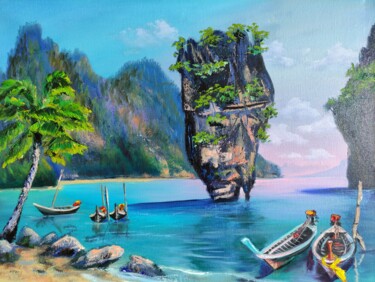 Painting titled "Thailand Painting,…" by Yana Anemona, Original Artwork, Oil Mounted on Wood Stretcher frame
