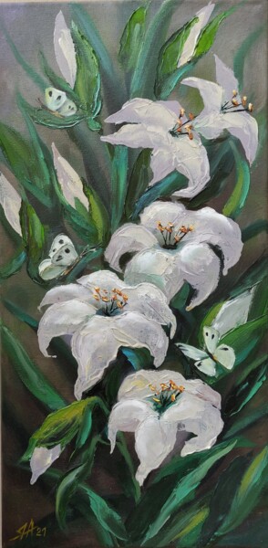Painting titled "Original Floral oil…" by Yana Anemona, Original Artwork, Oil Mounted on Wood Stretcher frame