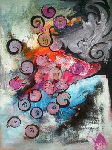 Painting titled "Falling Circles" by Yana Apon, Original Artwork, Tempera