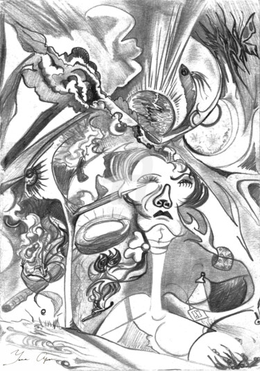 Zeichnungen mit dem Titel "Chaos" von Yana Apon, Original-Kunstwerk, Graphit
