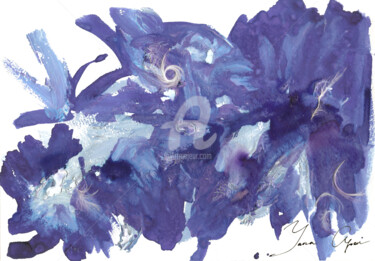 Pintura intitulada "Feathers on the Blue" por Yana Apon, Obras de arte originais, Guache