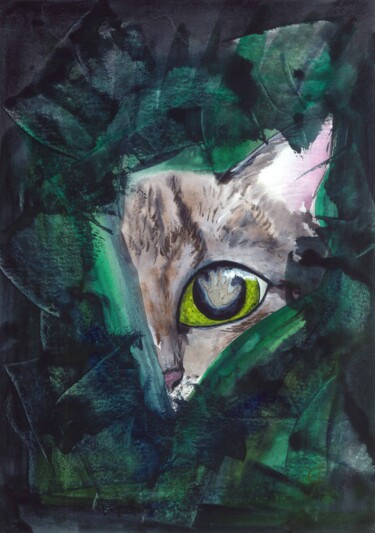 Картина под названием "Кот" - Yana Bila, Подлинное произведение искусства, Акварель