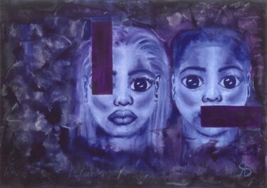 Schilderij getiteld "Purple geometry" door Yana Bila, Origineel Kunstwerk, Aquarel