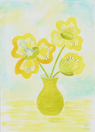 Painting titled "Bouquet of yellow f…" by Yana Bila, Original Artwork, Watercolor