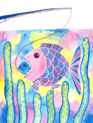 "Fishing for predato…" başlıklı Tablo Yana Bila tarafından, Orijinal sanat, Suluboya