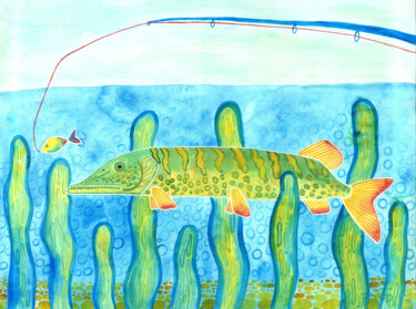 Malerei mit dem Titel "Pike" von Yana Bila, Original-Kunstwerk, Aquarell